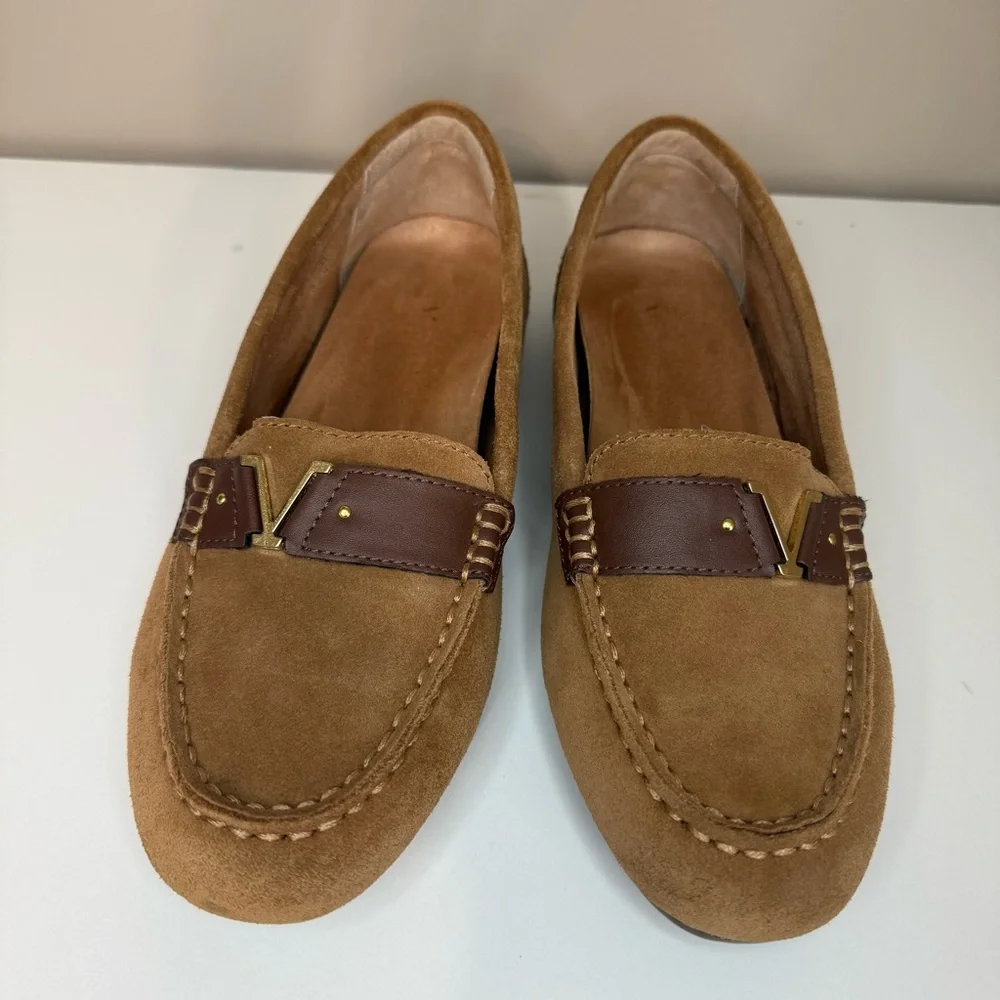 Vionic Hilo‎ Suede Driving Loafer Slip On Moccasin Tan/Camel & Brown Women's 7